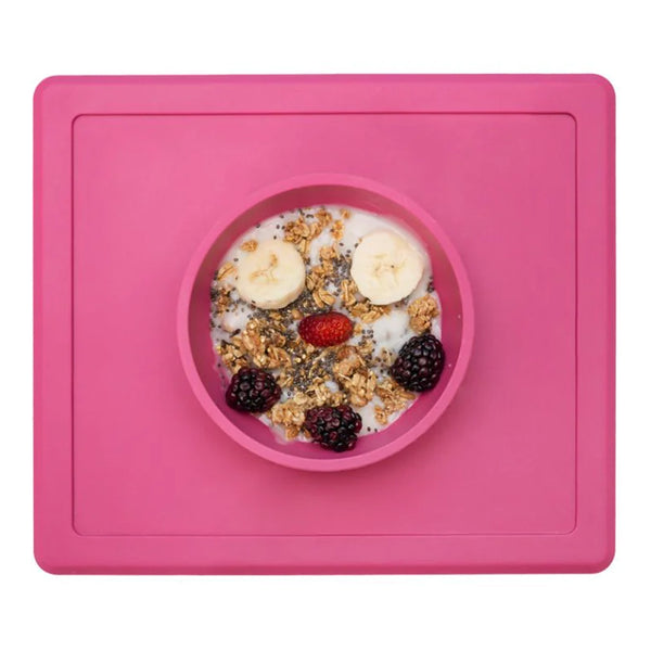 EzPz Happy Bowl 100% Food Grade Silicone Suction Bowl with Built In Placemat - Pink