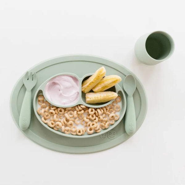 EzPz Mini Utensils for Toddlers (Spoon & Fork) - Sage - Dezine Kids