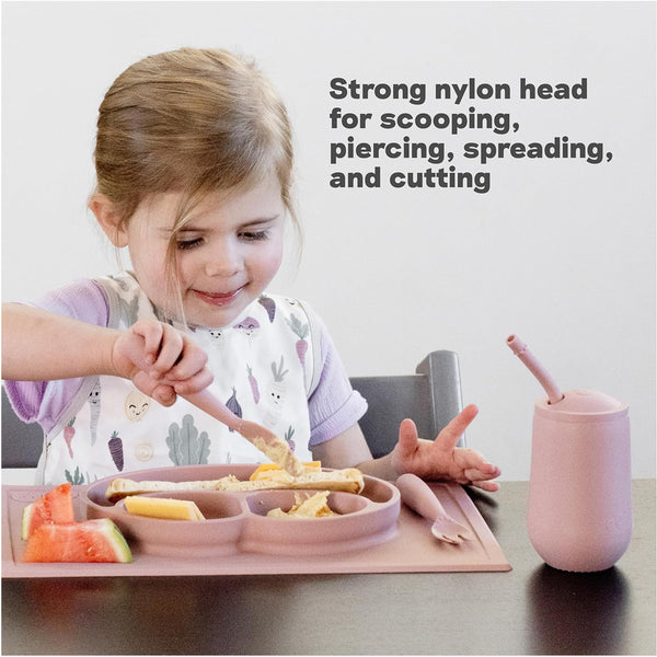 EzPz Happy Utensils for Toddlers(Spoon, Fork & Knife) - Pewter
