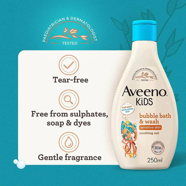 Aveeno Baby Kids Bubble Bath & Wash Enriched With Soothing Oat Extract - 250ml