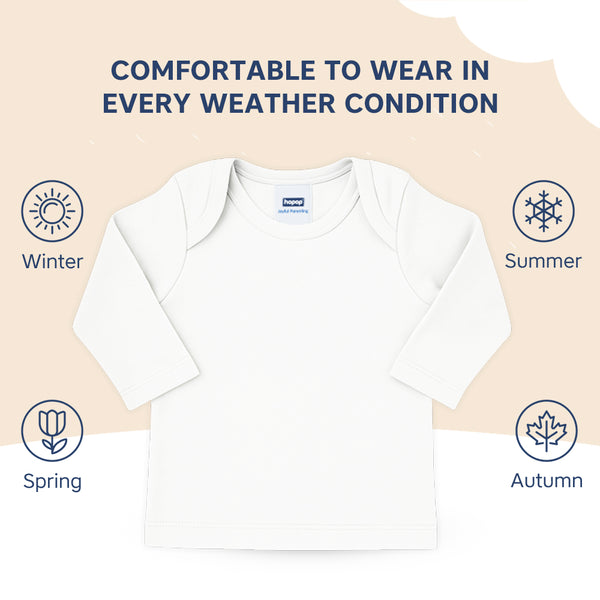 Hopop Baby 100% Soft & Stretchable Cotton Full Sleeve Vest – Envelope Neck, White