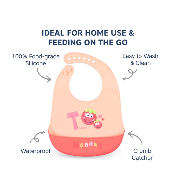 Hopop Waterproof Silicone Baby Bib with Crumb Catcher Pocket – Adjustable & Easy to Clean - Dezine Kids