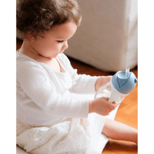 Beaba 2 in 1 Baby Sipper Water Bottle, Anti Spill Sippy Cup with Soft Silicone Straw for Toddler, Removable Handles, 300ml - Windy Blue - Dezine Kids