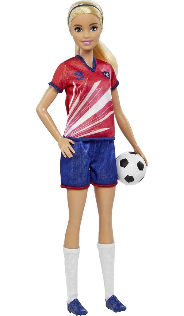 Barbie Soccer Doll, Blonde, #9 Uniform, Soccer Ball, Cleats, Socks - Dezine Kids