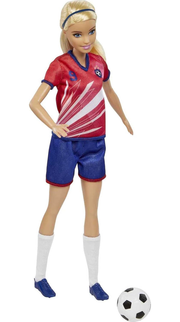 Barbie Soccer Doll, Blonde, #9 Uniform, Soccer Ball, Cleats, Socks - Dezine Kids