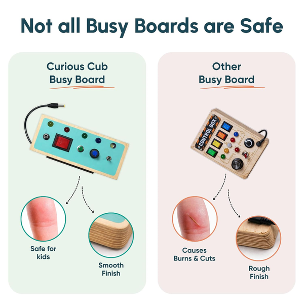 Curious Cub5 Different Switches Busy Board Interactive Wooden Sensory Activity Toy - Dezine Kids