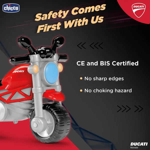 Chicco Toy Ducati Monster Ride On with Removable Side Wheels & Push Along Toy For 1.5 to 5 Years