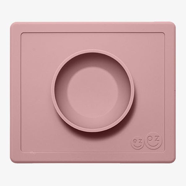 EzPz Happy Bowl 100% Food Grade Silicone Suction Bowl with Built In Placemat - Blush