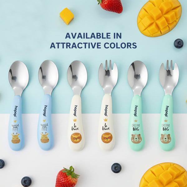 Hopop Stainless Steel Spoon & Fork Set with Travel Case - Portable & Durable - Dezine Kids