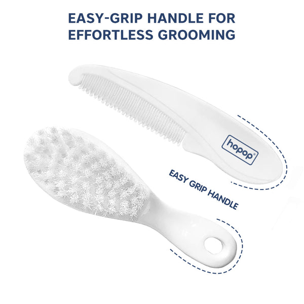 Hopop Soft Bristles Baby Comb & Brush Set – White - Dezine Kids
