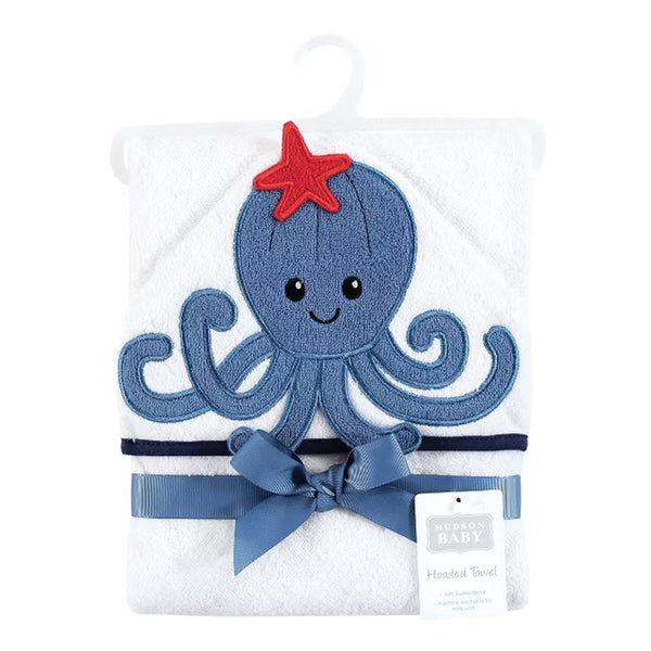 Hudson Baby Animal Face Cotton Hooded Towel, Size 30in x 30in - Octopus