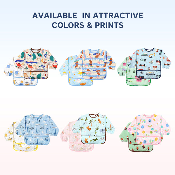 Hopop Easy Clean Waterproof Full Sleeve Baby Bib with Food Catcher Pocket - Dezine Kids