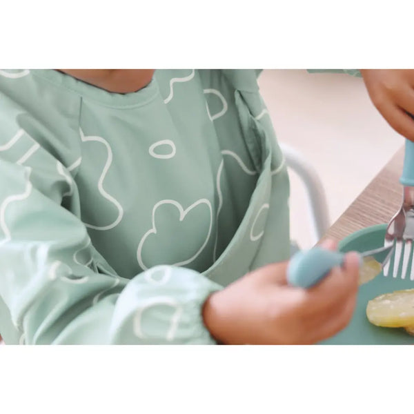 Beaba 2 in 1 Waterproof Bib with Detachable Sleeves, Foldable Food Catcher Pocket - Sage Green