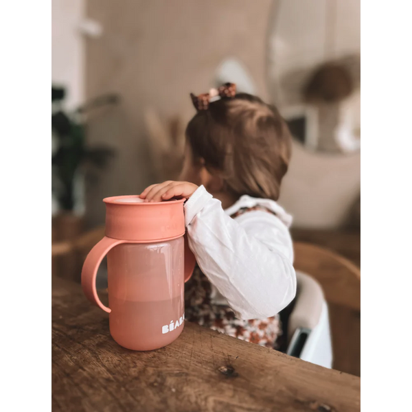 Beaba 360° Baby Learning Cup with Anti-Drip Disc, Dual handle & Spillproof Sippy Cup for Toddlers, 340 ml - Pink