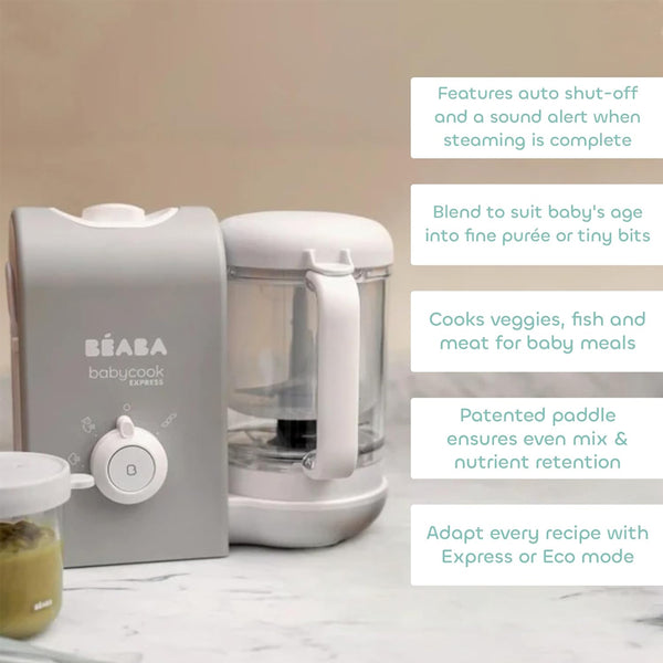 Beaba Babycook Express Multifunctional Baby Food Processor, Blender, Steamer, Sterilizer and Cooker - Velvet Grey