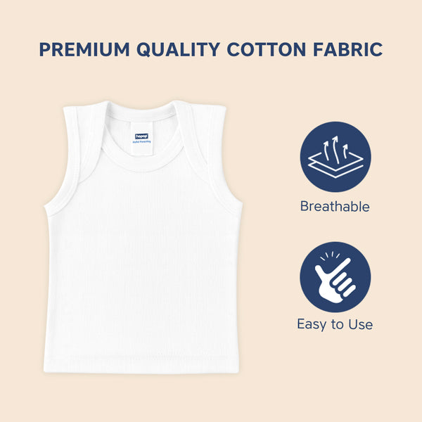 Hopop Baby 100% Soft & Stretchable Cotton Sleeveless Vest – Envelope Neck, White - Dezine Kids