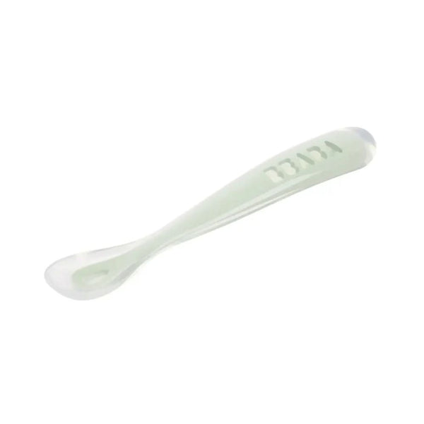 Beaba 1st Stage Silicone Spoon with Ultra Soft Tip, Gum Friendly, Ergonomic Handles - Misty Green - Dezine Kids