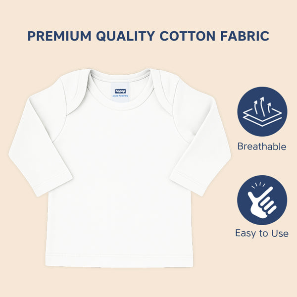 Hopop Baby 100% Soft & Stretchable Cotton Full Sleeve Vest – Envelope Neck, White