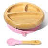Avanchy Baby Bamboo & Silicone Suction Base Divided Plate + Spoon - Pink - Dezine Kids