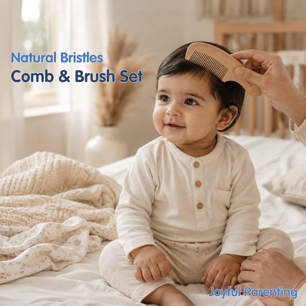 Hopop Natural Bristle Baby Wooden Brush & Comb Set