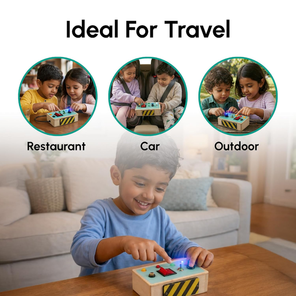 Curious Cub5 Different Switches Busy Board Interactive Wooden Sensory Activity Toy - Dezine Kids