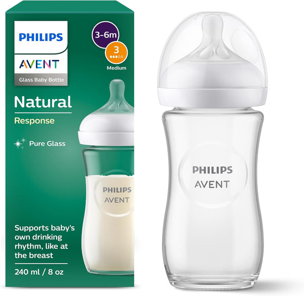 Philips Avent Natural Response Glass Baby Feeding Bottle (1 Month+) - 240 ml