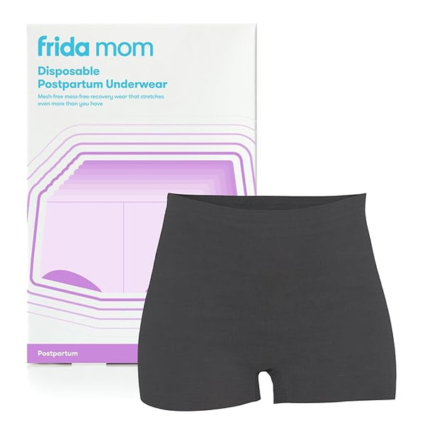 Frida Mom Disposable Postpartum Underwear, Boyshort Panties, Regular Size (Waist 28"-42" Stretch), 8 Pieces - Black