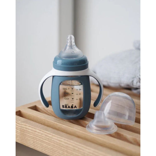 Beaba Glass Bottle With Sleeve, 210 ml - Windy Blue
