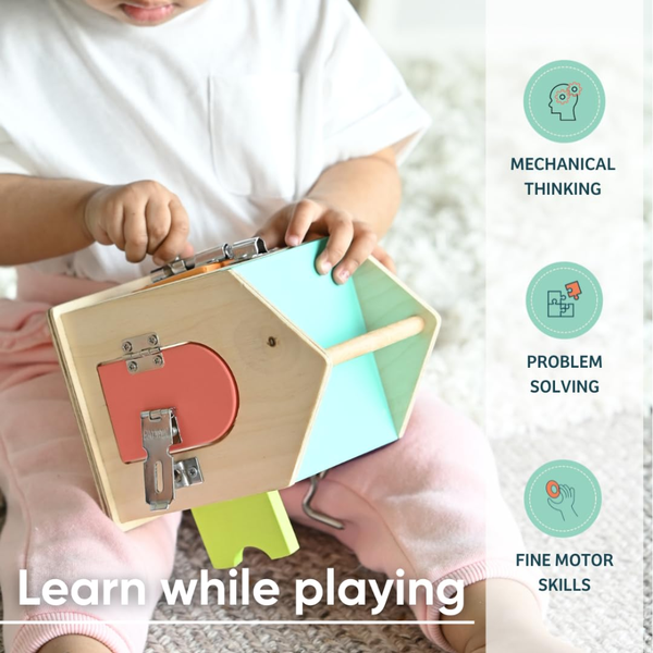 Curious Cub Latches and Locks Montessori Wooden Activity Toy - Dezine Kids