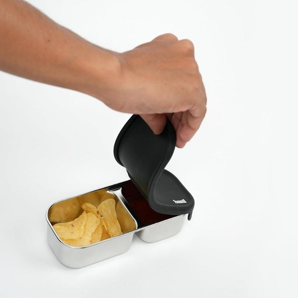 Basil Stainless Steel 2 Compartment Pickle & Dip Container - Classic Black