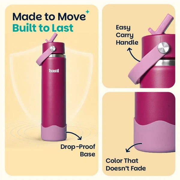 Basil Insulated Stainless steel Sipper with Carry Handle - Classic Plum