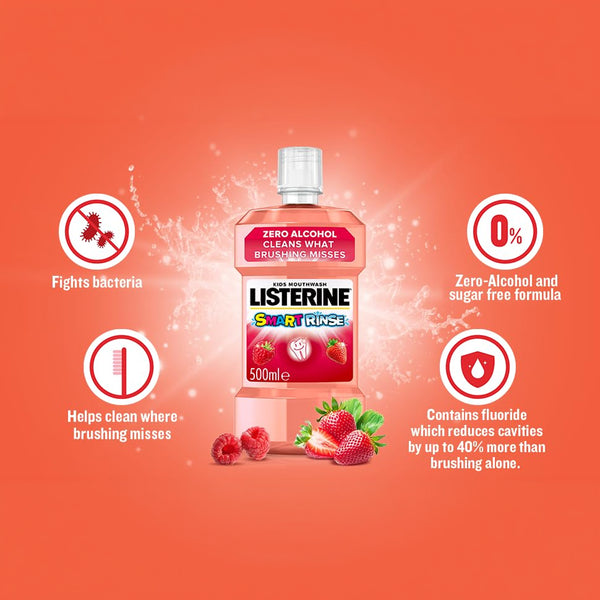 Listerine Smart Rinse Berry Freshness Baby Mouthwash from 6 Years - 250 ml - Dezine Kids