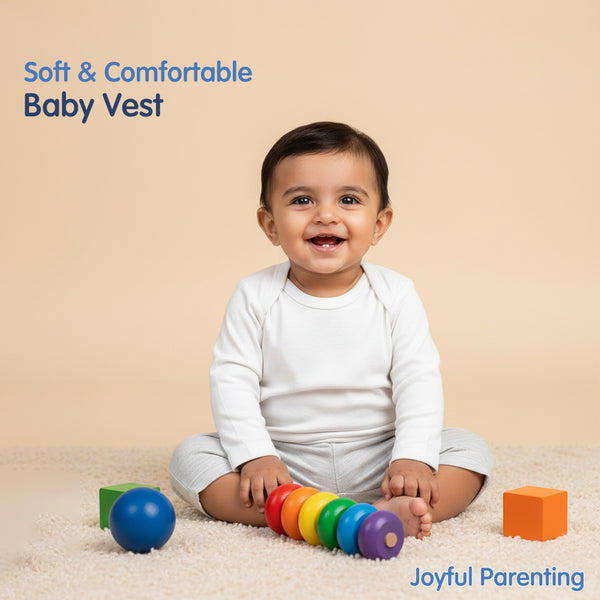 Hopop Baby 100% Soft & Stretchable Cotton Full Sleeve Vest – Envelope Neck, White