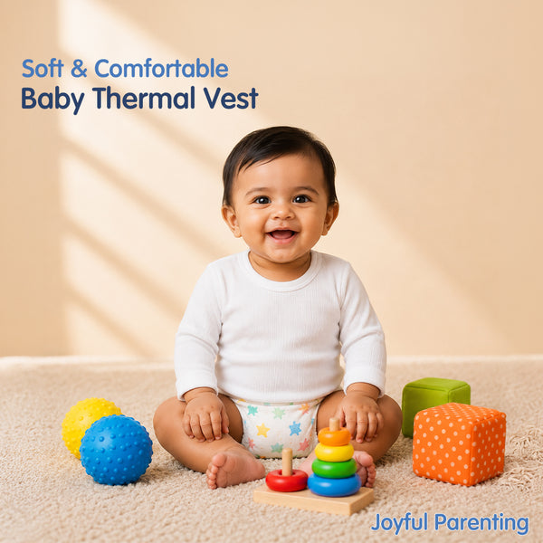 Hopop Baby 100% Cotton Soft & Warm Thermal Full Sleeves Inner Vest with Round Neck Design
