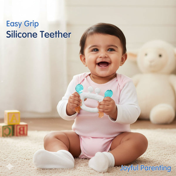 Hopop Silicone Baby Teether | Sensory Chew Toy for Gum Relief | Pack of 1- Assorted - Dezine Kids