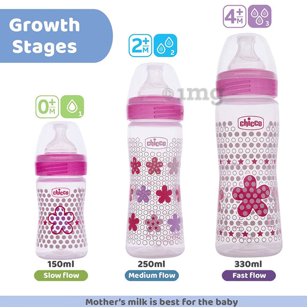 Chicco Well Being Polypropylene Feeding Bottle 330ml for 4M+ - Pink
