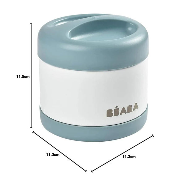 Beaba Stainless Steel Insulated Food Jar, Isothermal Portion 500 ml - Baltic Blue/White