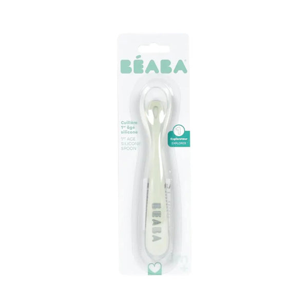 Beaba 1st Stage Silicone Spoon with Ultra Soft Tip, Gum Friendly, Ergonomic Handles - Misty Green - Dezine Kids
