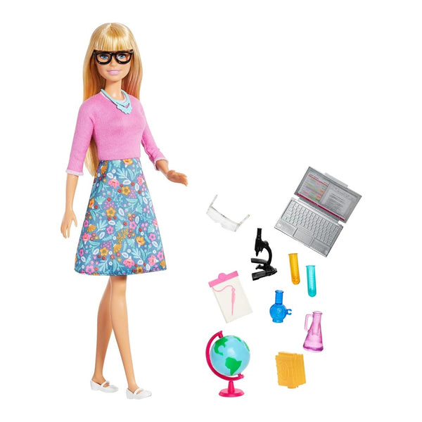 Barbie Teacher Doll, Blonde, with 10 Teaching Accessories, Including Spinning Globe and a Laptop That Opens and Closes