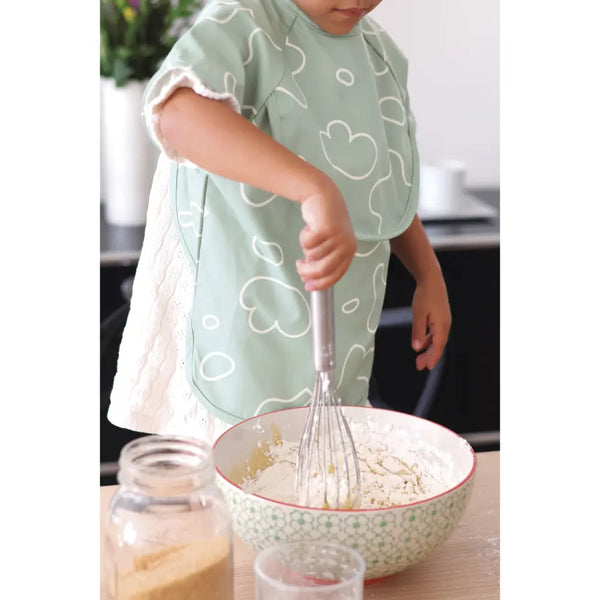 Beaba 2 in 1 Waterproof Bib with Detachable Sleeves, Foldable Food Catcher Pocket - Sage Green