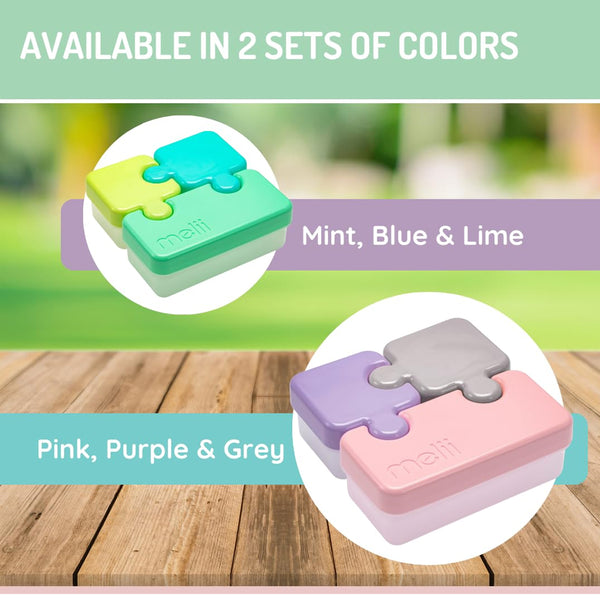 Melii Puzzle Container Airtight & Leakproof Microwave, Freezer & Dishwasher Safe - Lime, Mint & Blue