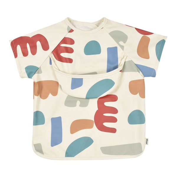Beaba 2 in 1 Waterproof Bib with Detachable Sleeves, Foldable Food Catcher Pocket - Playful Print - Dezine Kids