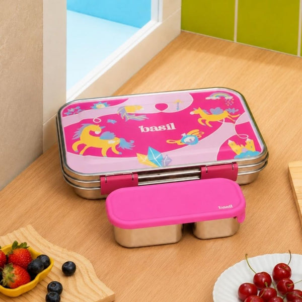 Basil Stainless Steel 2 Compartment Pickle & Dip Container - Pink
