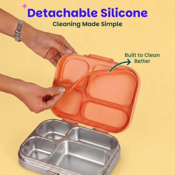 Basil 4 Compartment Stainless steel Lunchbox with Plastic lid - Coral Swirl