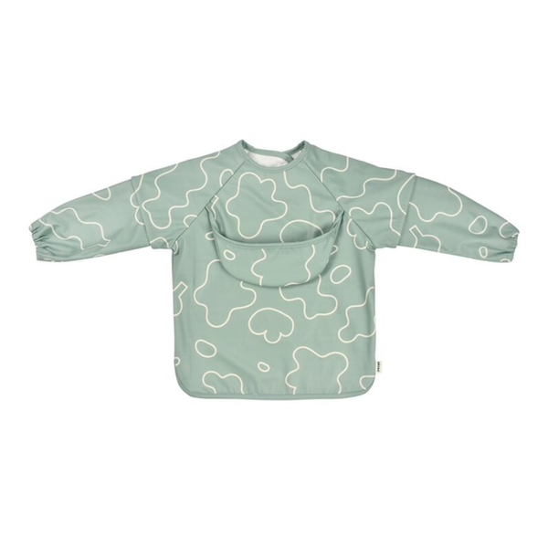 Beaba 2 in 1 Waterproof Bib with Detachable Sleeves, Foldable Food Catcher Pocket - Sage Green - Dezine Kids