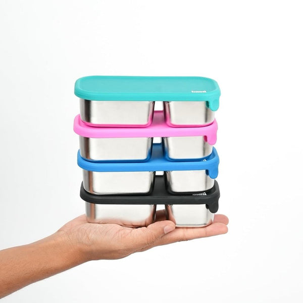 Basil Stainless Steel 2 Compartment Pickle & Dip Container - Pink