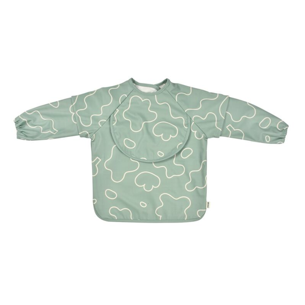 Beaba 2 in 1 Waterproof Bib with Detachable Sleeves, Foldable Food Catcher Pocket - Sage Green - Dezine Kids