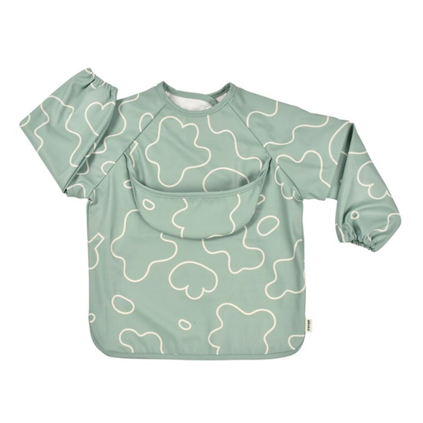 Beaba 2 in 1 Waterproof Bib with Detachable Sleeves, Foldable Food Catcher Pocket - Sage Green - Dezine Kids