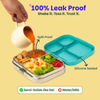 Basil 4 Compartment Stainless steel Lunchbox with Plastic lid - Teal Garden
