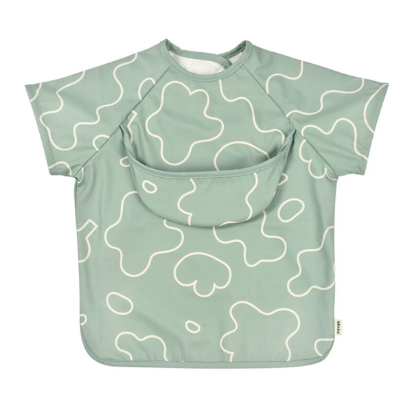 Beaba 2 in 1 Waterproof Bib with Detachable Sleeves, Foldable Food Catcher Pocket - Sage Green - Dezine Kids